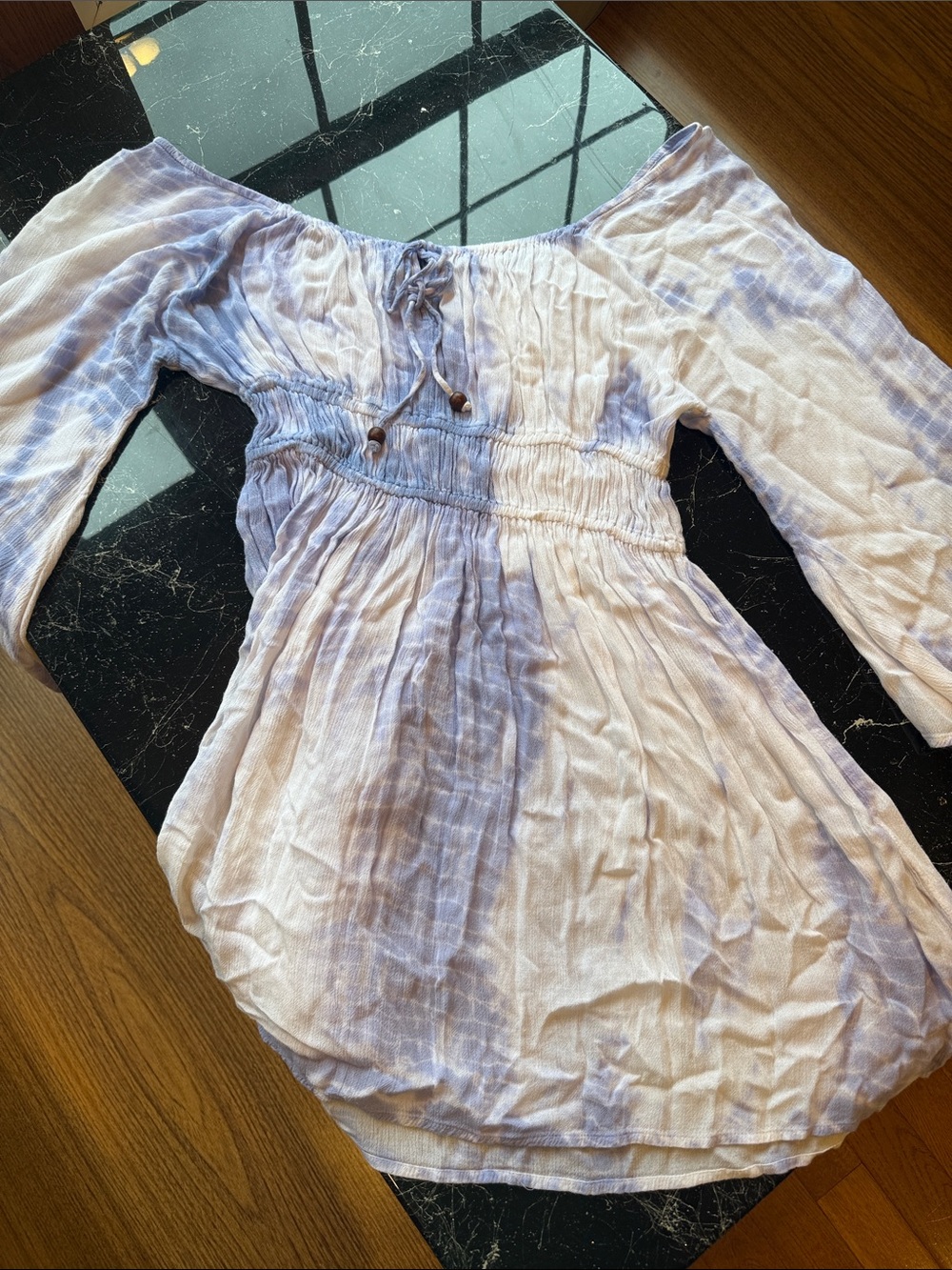 Off-Shoulder Lavender Long-Sleeve Smocked Waist Dress